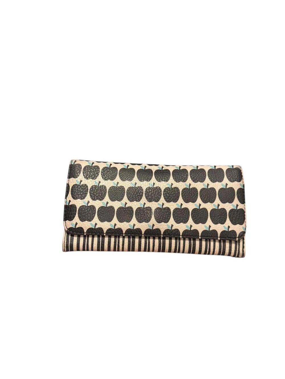 Relic long wallet with black apple print and contrasting stripe detail.